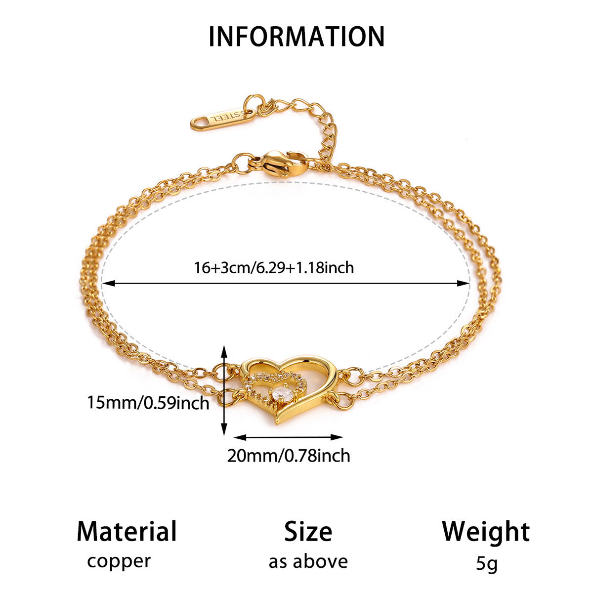 Adjustable Heart Zircon Bracelet For Women Vera Lux
