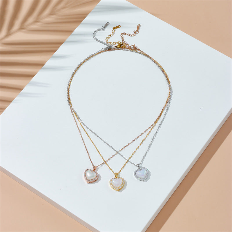 New Heart-shaped Shell Pendant Titanium Steel Necklace For Women Vera Lux