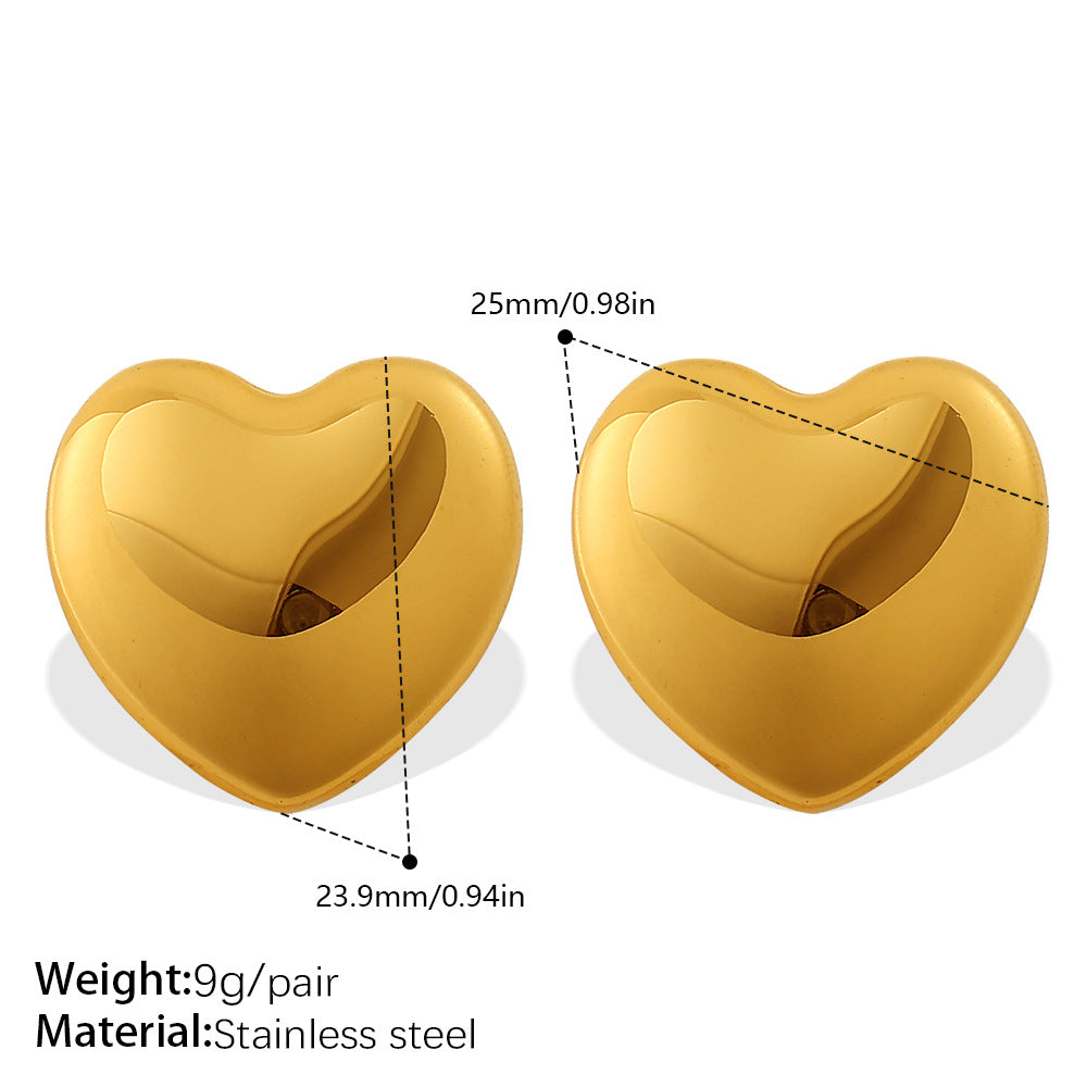 European And American Minimalist Glossy Heart-shaped Stainless Steel Earrings For Women. Light Luxury Minimalist Style. Exaggerated Heart-shaped Earrings. Versatile Accessories. Vera Lux