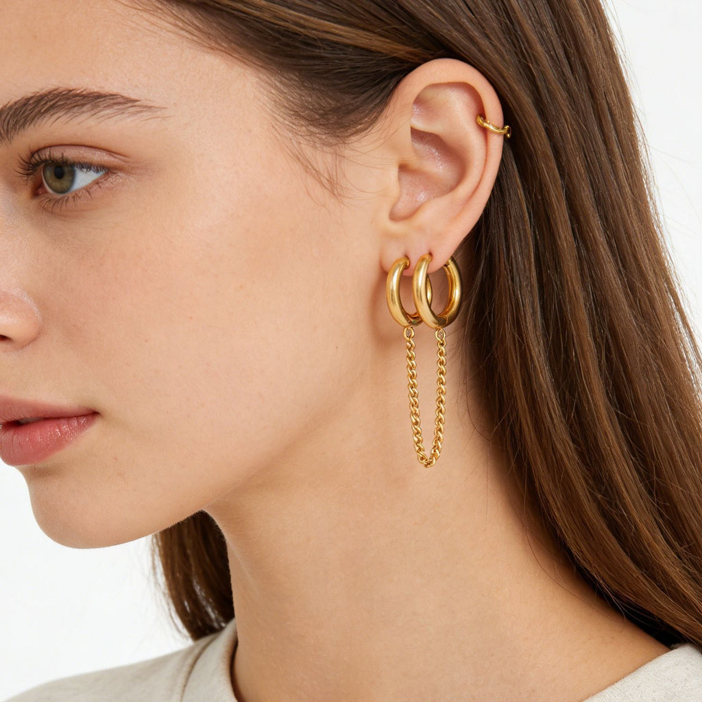 Stainless Steel Double Hoop Tassel Earrings Vera Lux