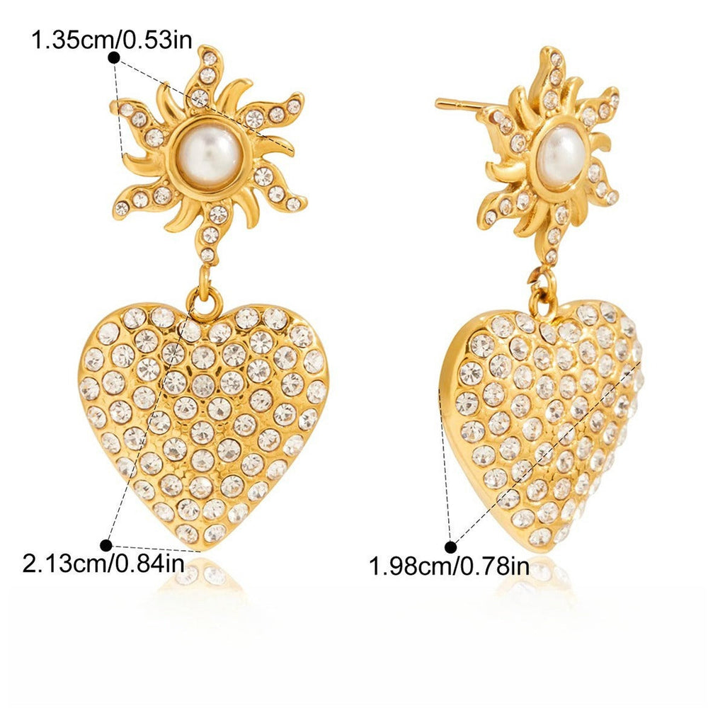 18K gold-plated, rhinestone-embellished heart-shaped pearl titanium steel stud earrings Vera Lux