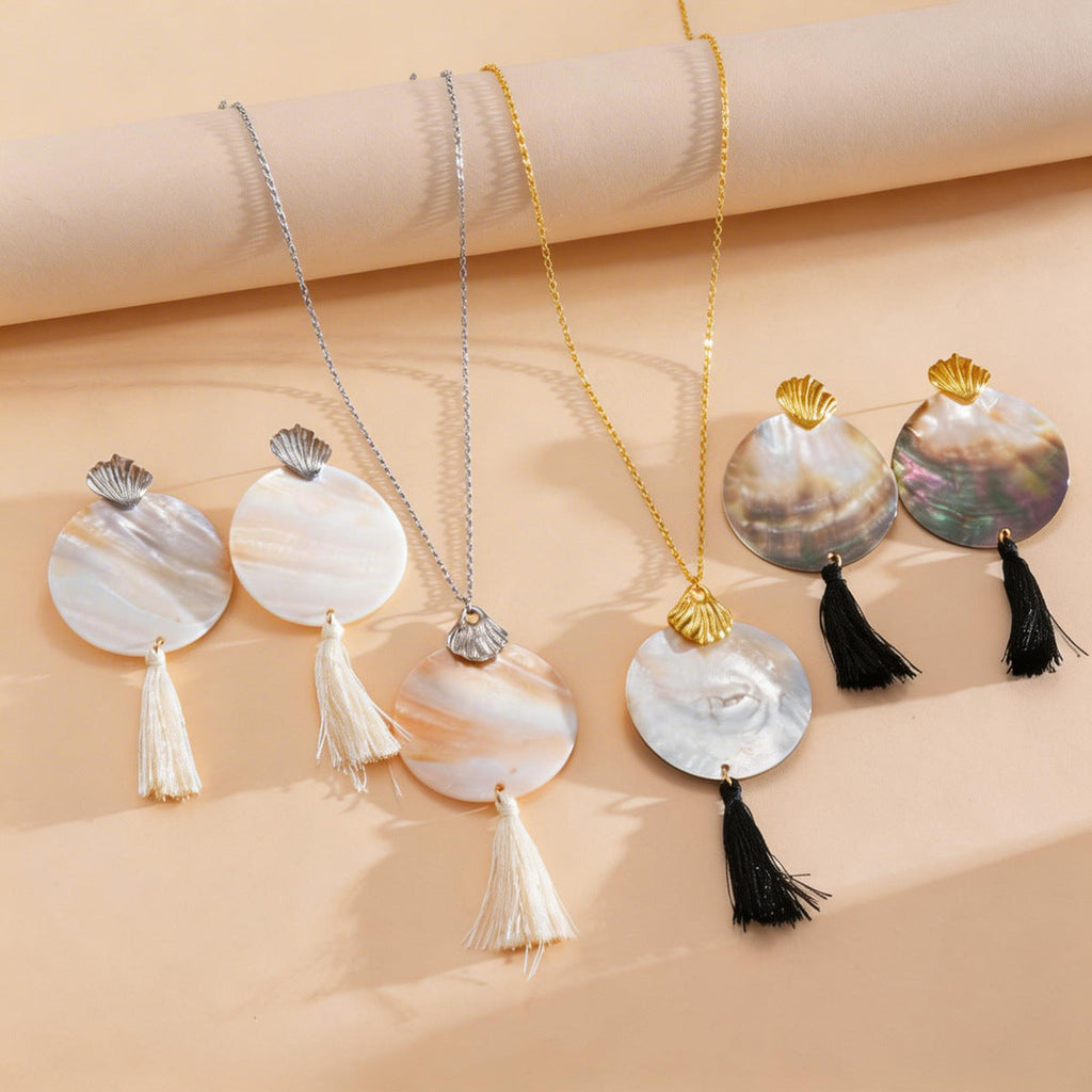 Shell-shaped Round Tassel Earrings And Necklace Jewelry Set Vera Lux