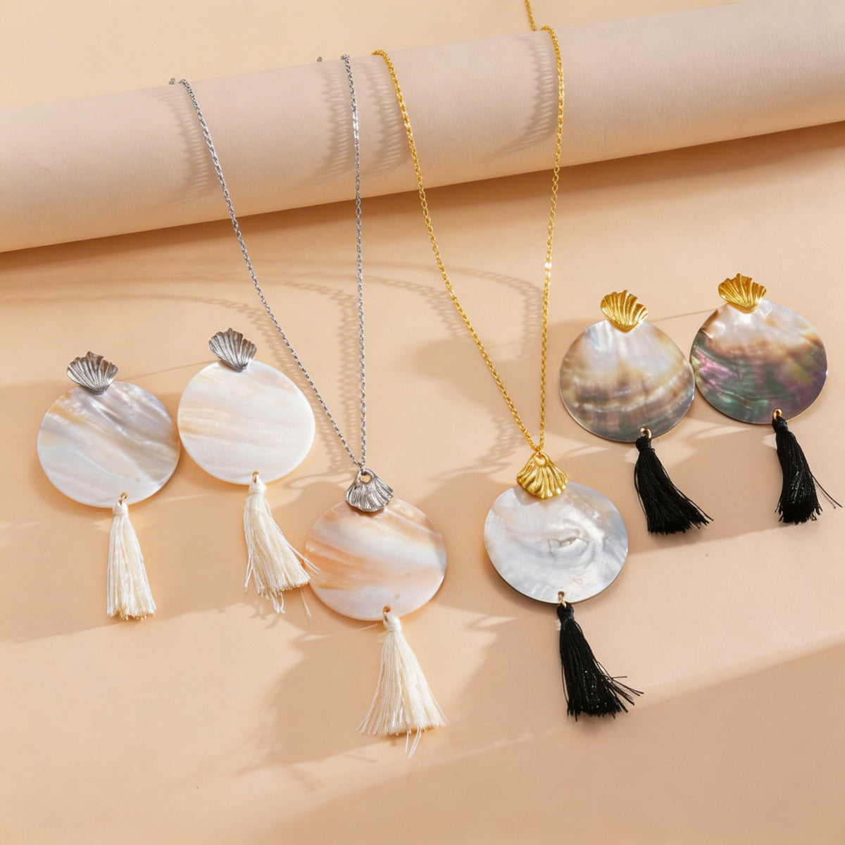 Shell-shaped Round Tassel Earrings And Necklace Jewelry Set Vera Lux
