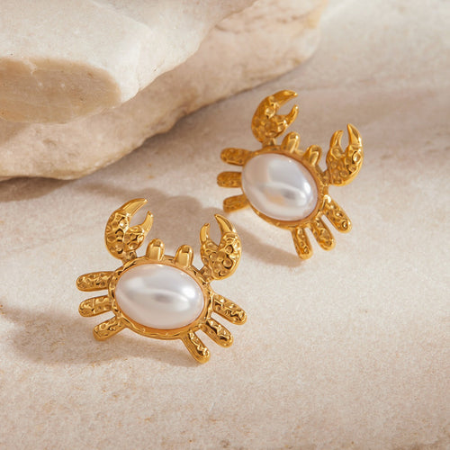 18K gold crab-shaped earrings inlaid with pearls, exquisite and unique design Vera Lux