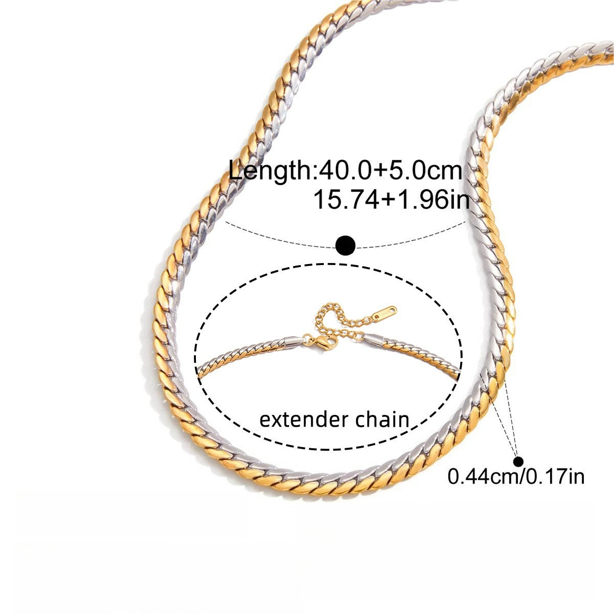 18K gold & S925 silver mixed-metal chain necklace. Vera Lux