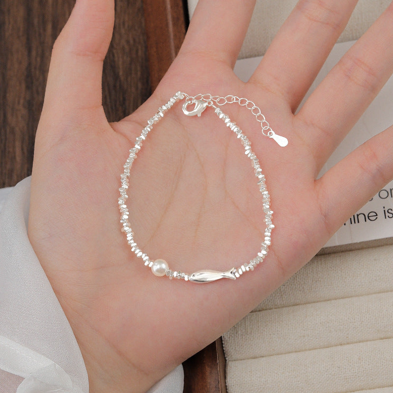 S925 Sterling Silver Little Fish & Broken Silver Pearl Bracelet For Women, New 2025 Design, Light Luxury Niche Exquisite Bracelet Vera Lux