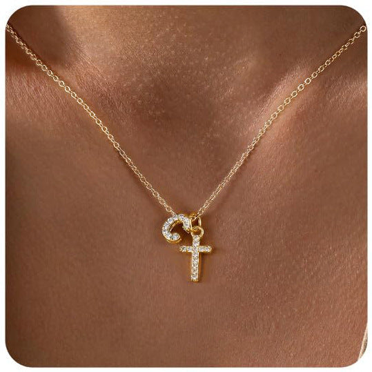 Zircon Inlaid 26 Letter Cross English Necklace Vera Lux