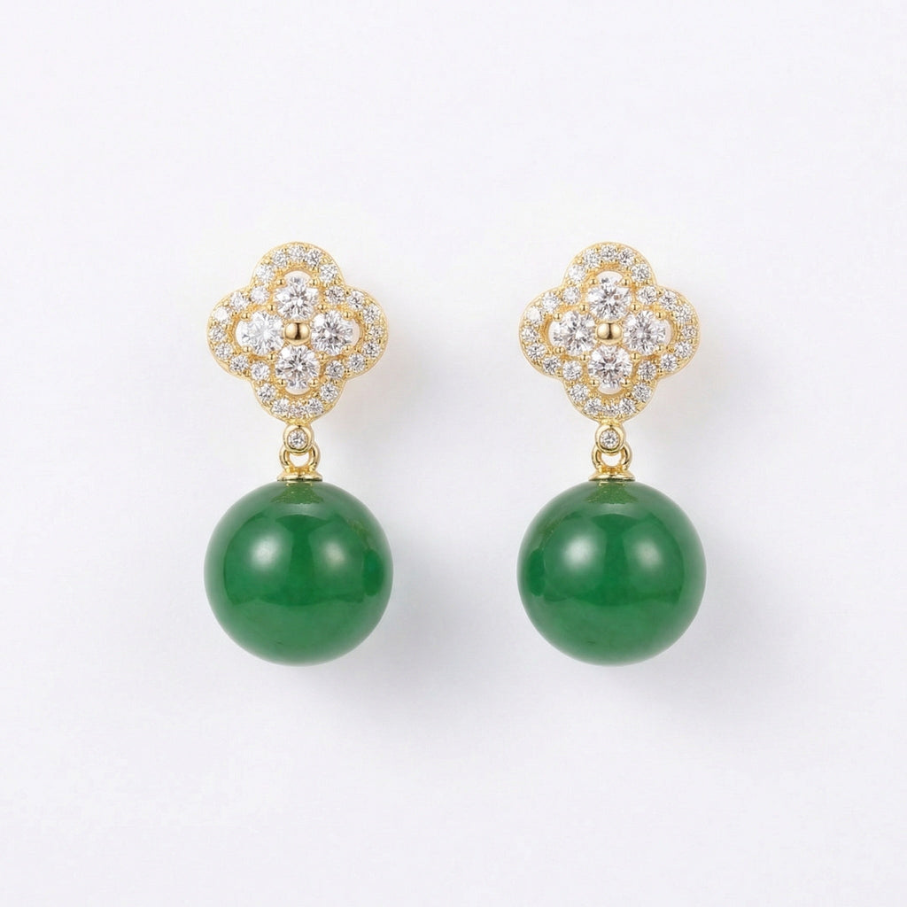 925 Sterling Silver Elegant Clover Motif Earrings with Shimmering Accents and Vibrant Green Drops Vera Lux