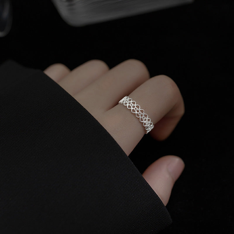 S925 Sterling Silver Lace Edge Ring For Women, Elegant & Premium Niche Design, Hollow Heart Open Index Finger Ring, Trendy Vera Lux