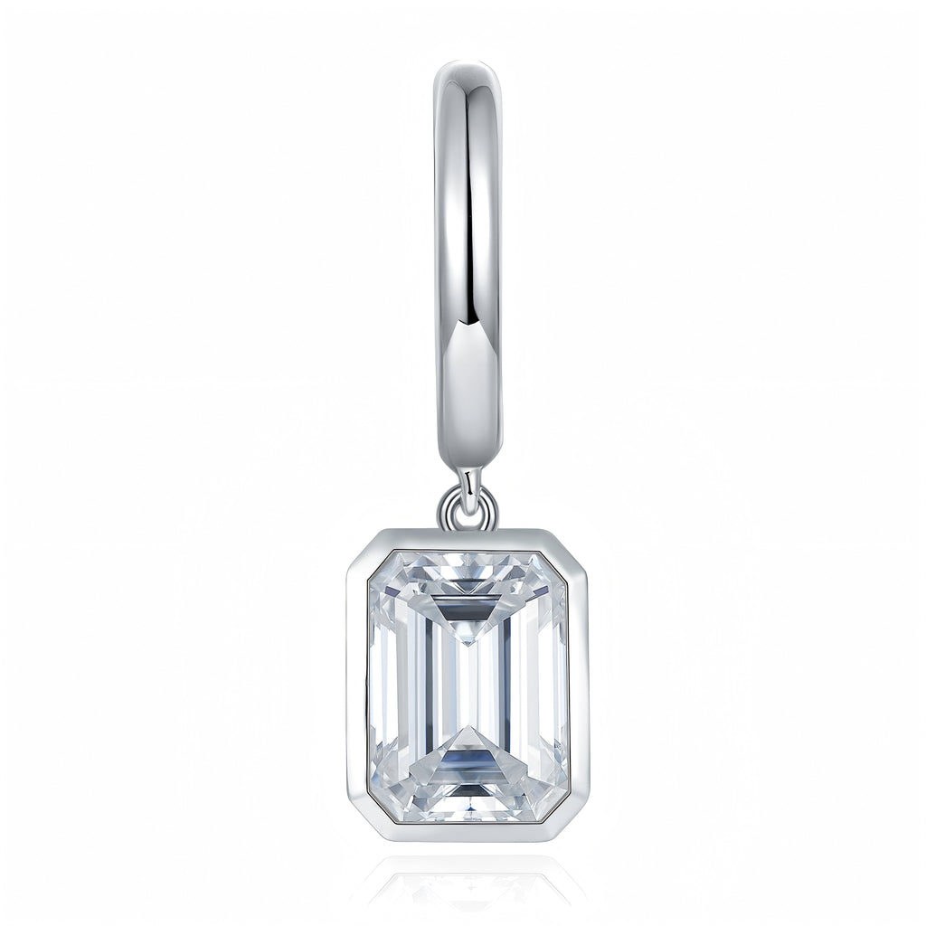 S925 Sterling Silver Emerald Cut Moissanite Dangle Earrings  6x8mm Huggie Hoop Drop Earrings Platinum Plated Jewelry Gift Box Set Vera Lux