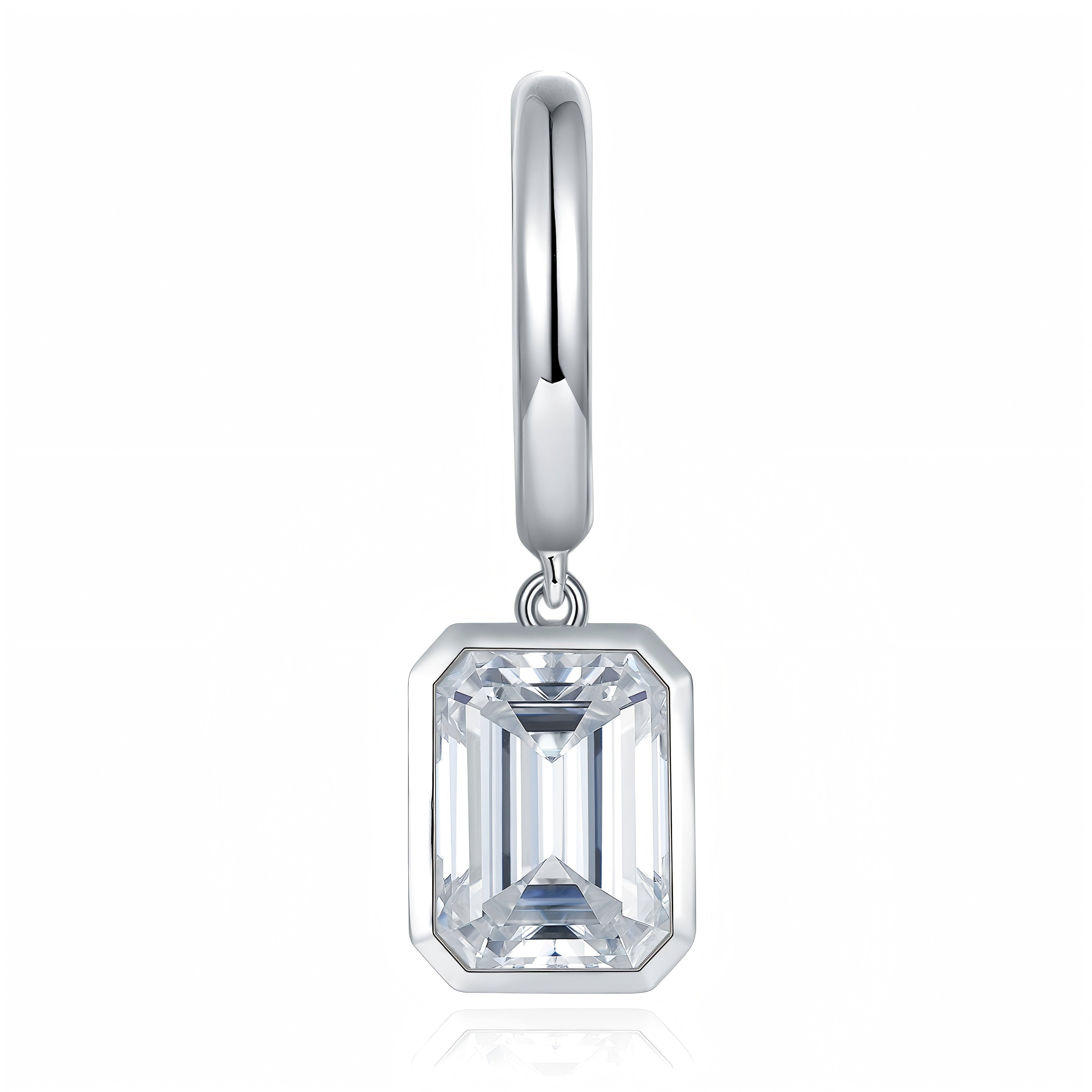 S925 Sterling Silver Emerald Cut Moissanite Dangle Earrings  6x8mm Huggie Hoop Drop Earrings Platinum Plated Jewelry Gift Box Set Vera Lux