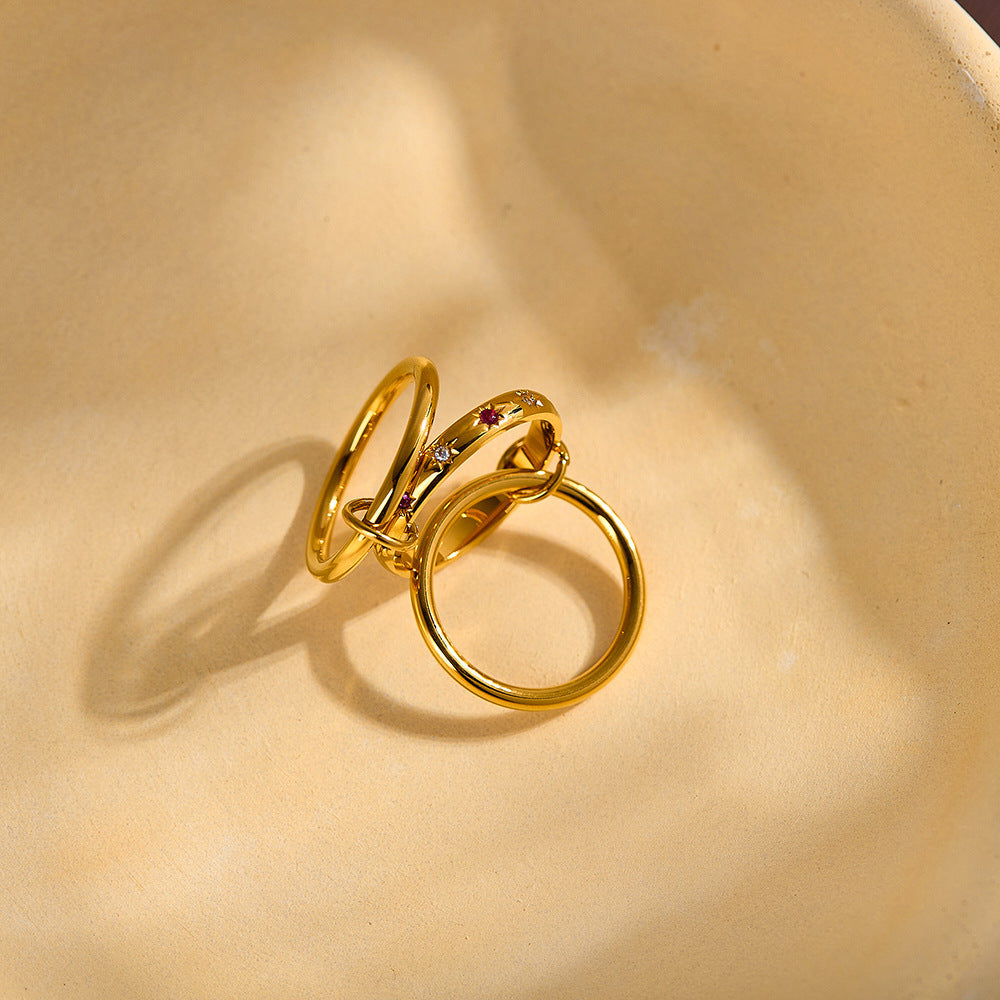 Three-Tier Stacked Ring, 18K Gold-Plated Stainless Steel Ring Vera Lux