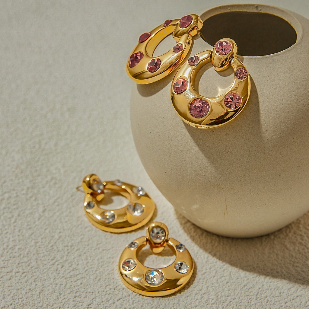 18K gold U-shaped inlaid gemstone design classic simple earrings Vera Lux