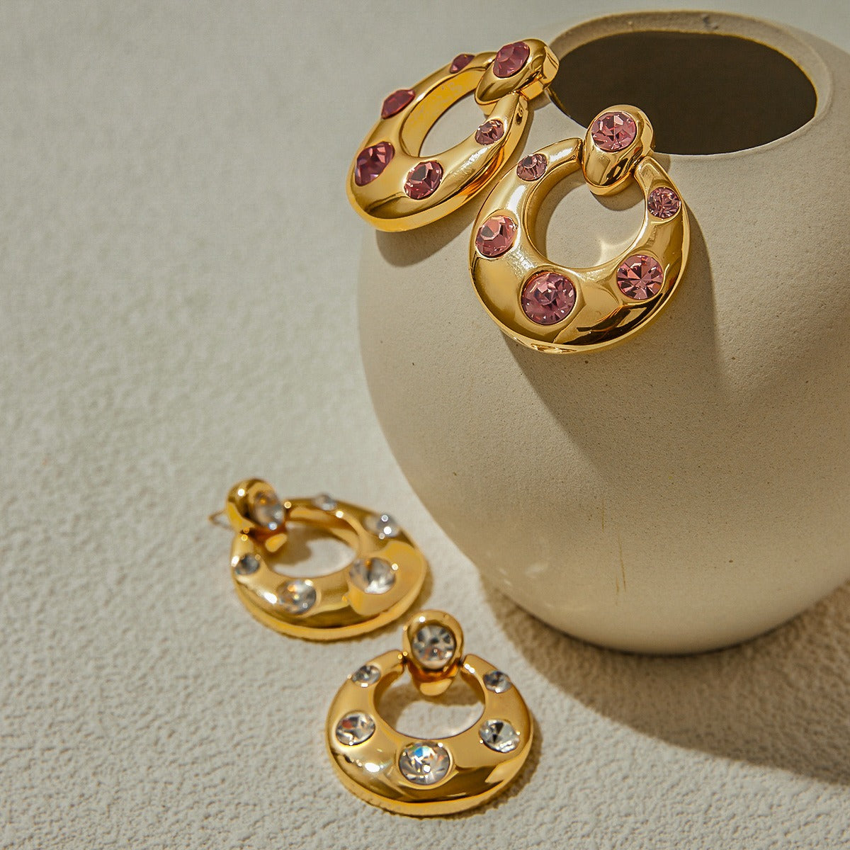 18K gold U-shaped inlaid gemstone design classic simple earrings Vera Lux