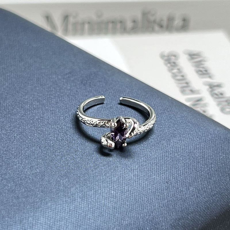 Trendy Niche Designed Purple Rhinestone Inlaid Open Ring For Ladies, Classic Nine Purple Fire Series Sweet Cool Light Luxury High-End Texture Finger Jewelry, Versatile Daily Matching Accessory Vera Lux