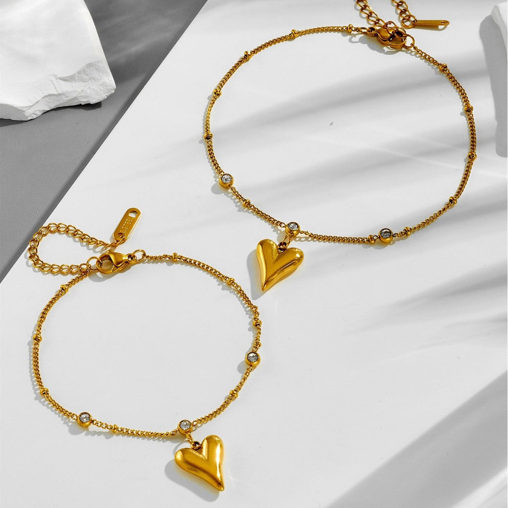 Zircon Heart Trendy Forest Style Peach Heart Anklet Vera Lux