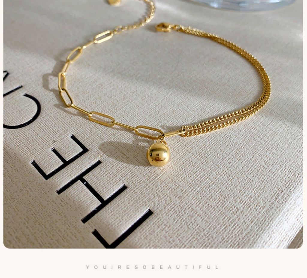 Light luxury 18k gold small gold ball titanium steel anklet Vera Lux