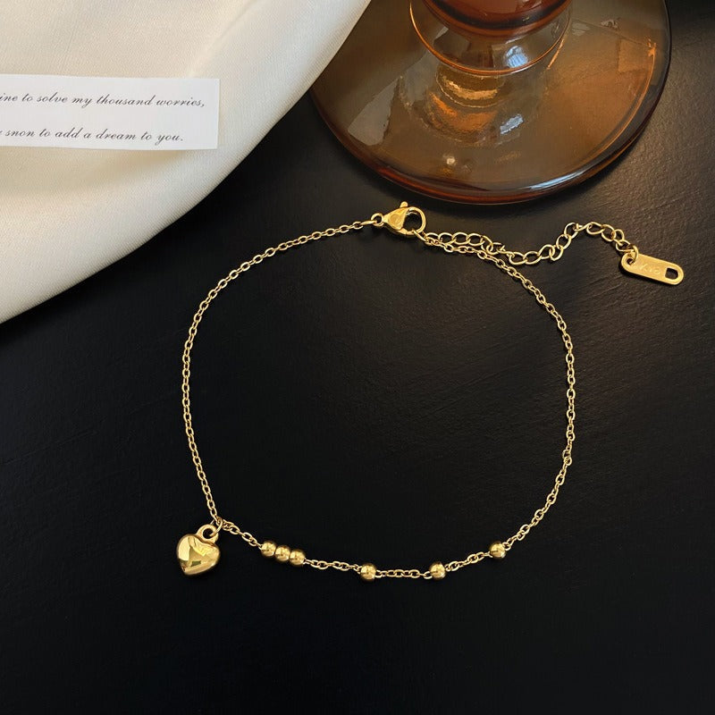 18K Gold Light Luxury Love Heart Titanium Steel Anklet Vera Lux