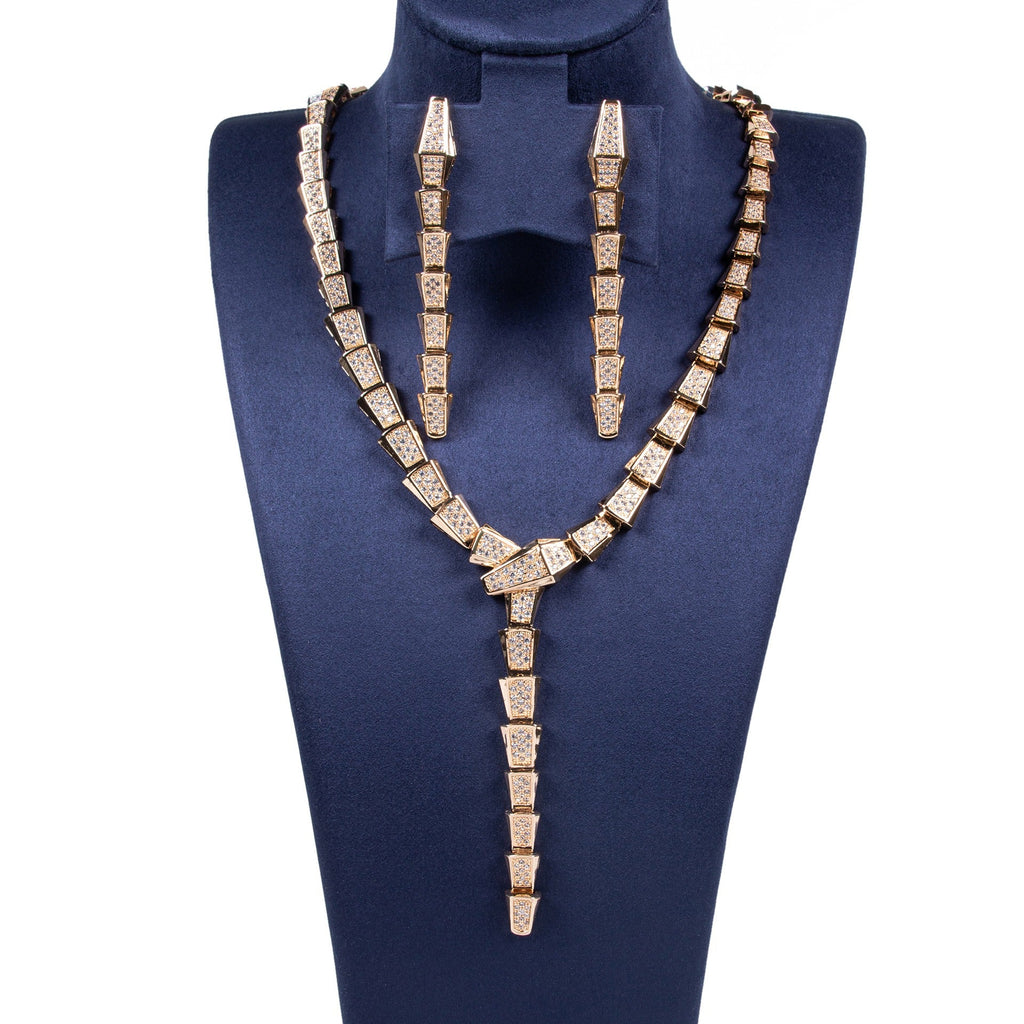 18K Gold Snake-Style Necklace and Earring Set Vera Lux