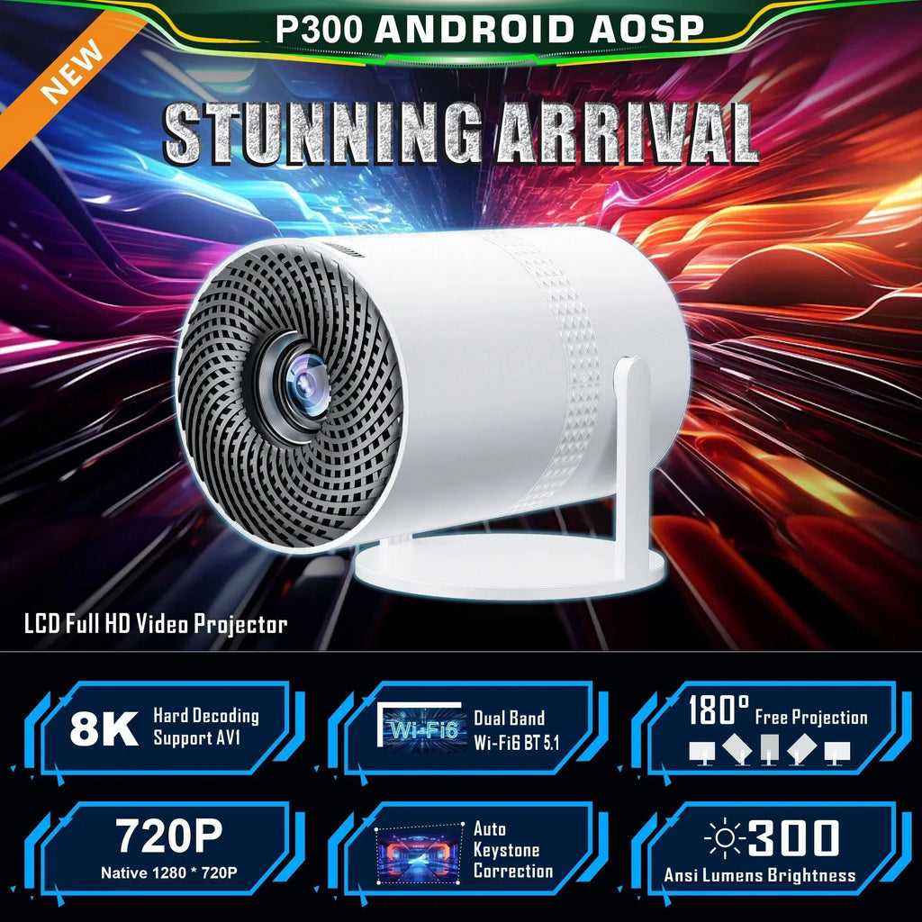 Salange P300 Mini Portable Projector - 4K 8K Video Decoding, 720P HD, Android 11, Wi-Fi, BT 5.1 Whatever the Treasure