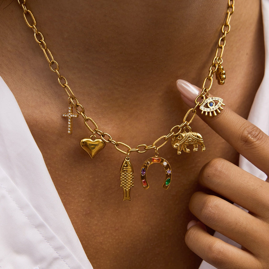 18K gold plated titanium steel DIY pendant necklace, a luxurious and sophisticated clavicle chain. Vera Lux
