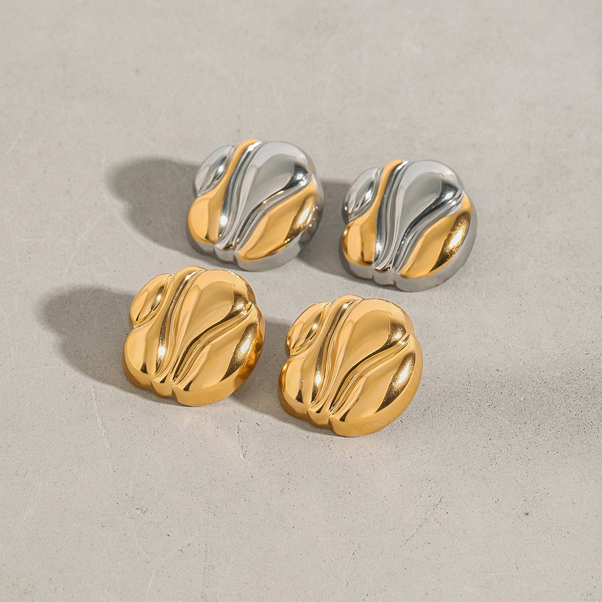 18k gold geometric shape with gold and silver color matching design fashionable and personalized earrings Vera Lux
