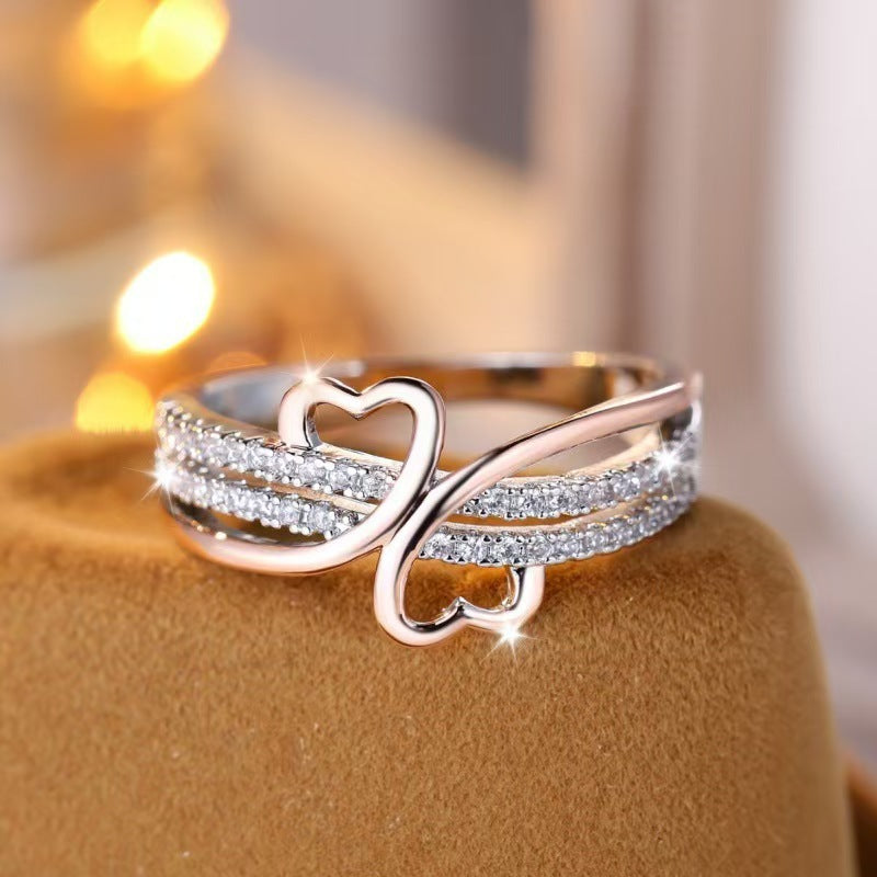 Two-tone Heart Ring With Zircon Inlay Minimalist Heart Design Vera Lux