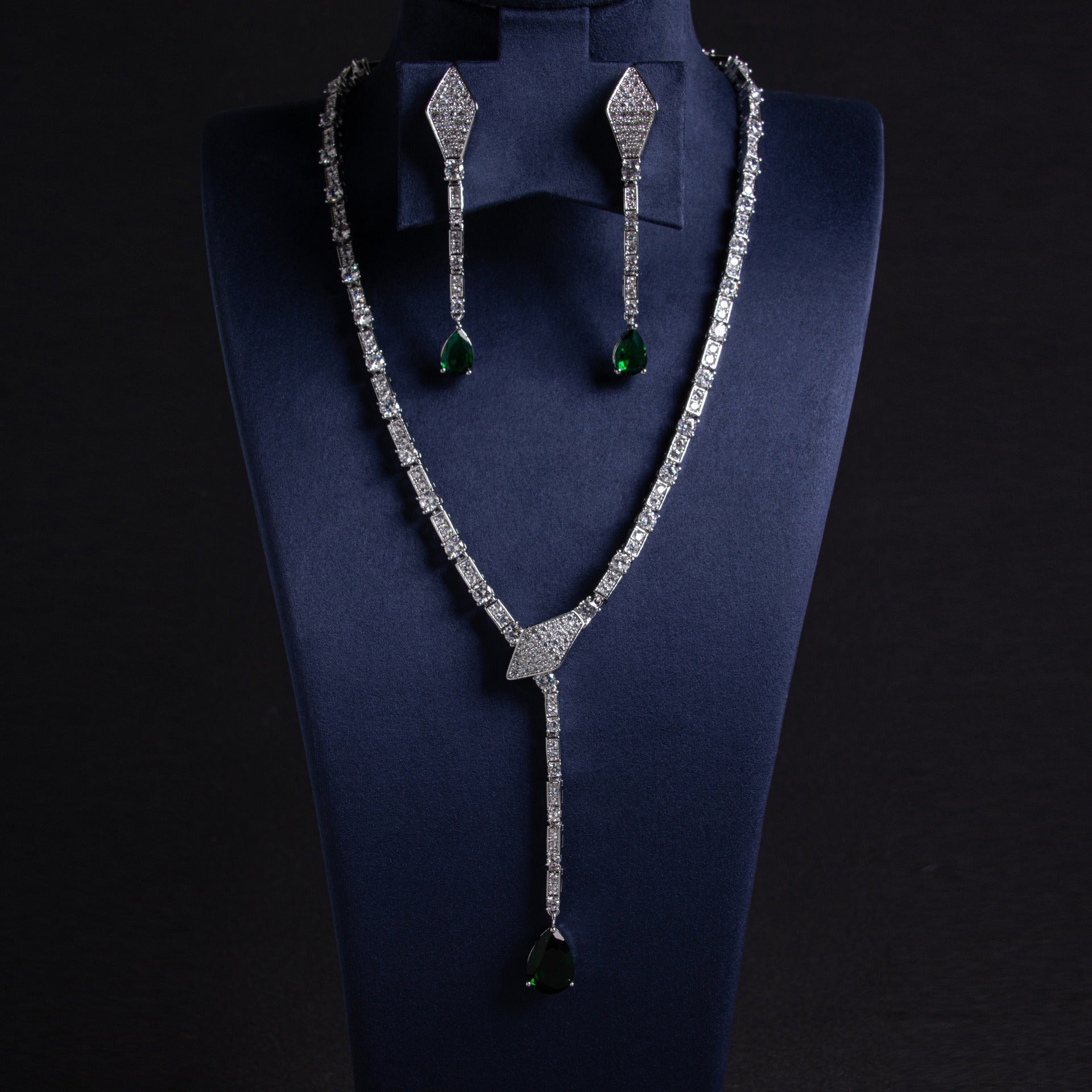 S925 Silver Snake-Shaped Necklace Set with Full Zirconia Pave Vera Lux