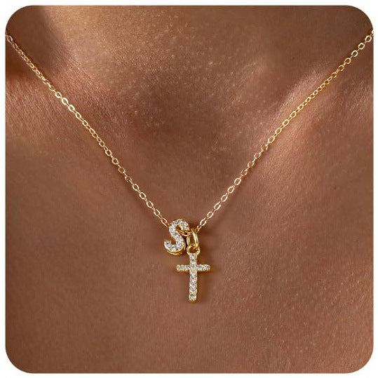 Zircon Inlaid 26 Letter Cross English Necklace Vera Lux