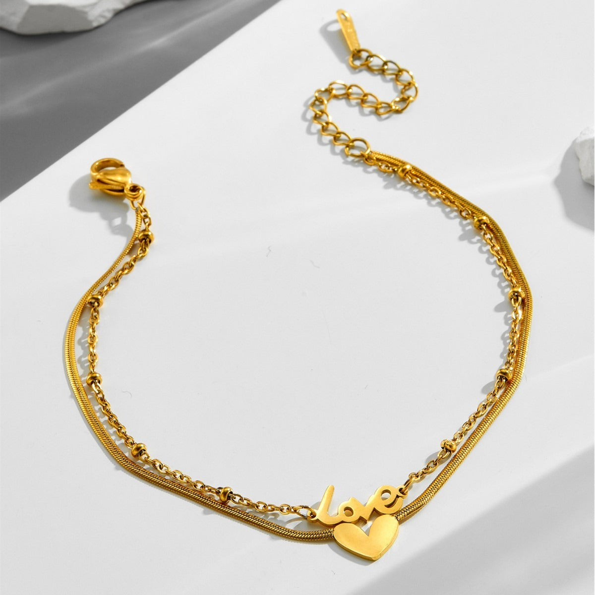 18k gold English letter heart titanium steel anklet Vera Lux