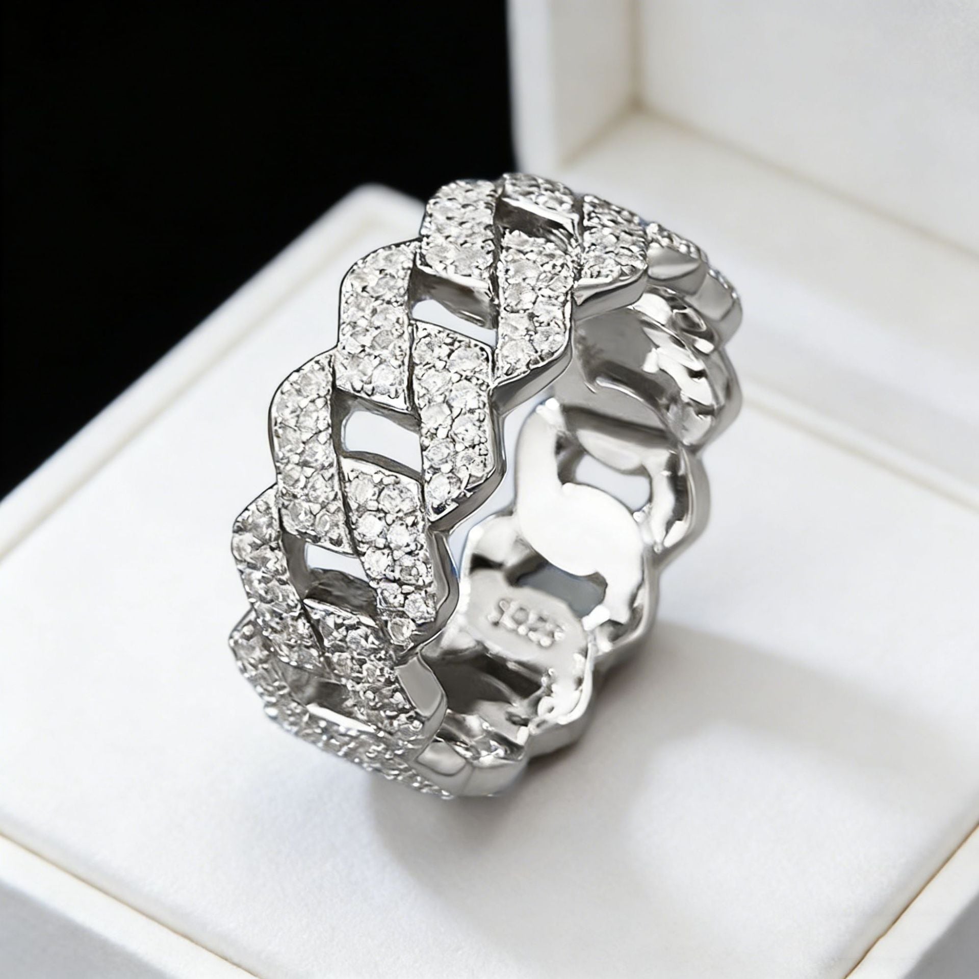 S925 Silver Ring Clasp With Cubic Zirconia Quadrilateral Shape Vera Lux