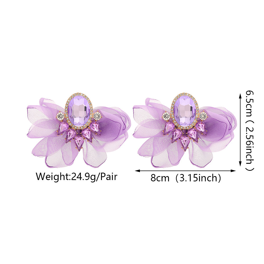Handmade Coloful Glass Chiffon Flower Stud Earrings For Women Bold Fashion Jewelry Party Prom Vacation Vera Lux