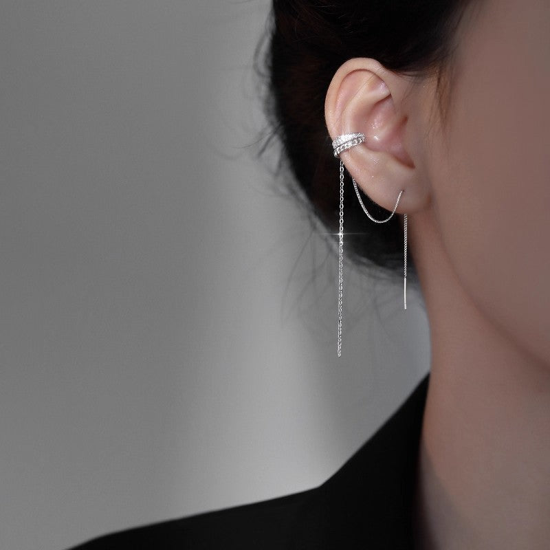Zircon-inlaid Semi-circular C-shaped Ear Bone Clip Double-layer Earrings Vera Lux
