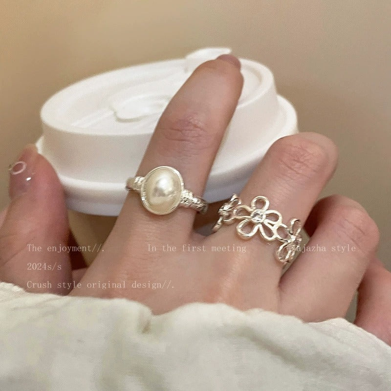 Pearl Flower Open Ring For Women, Luxury High-End, Minimalist Niche Design Index Finger Ring Vera Lux