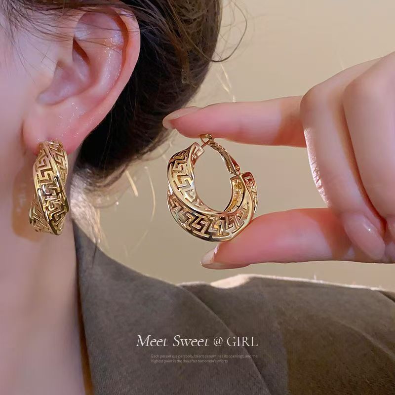 Silver Needle Twisted Hollow Hoop Earrings, European American Style, Unique Niche High-end Ear Jewelry For Women Vera Lux