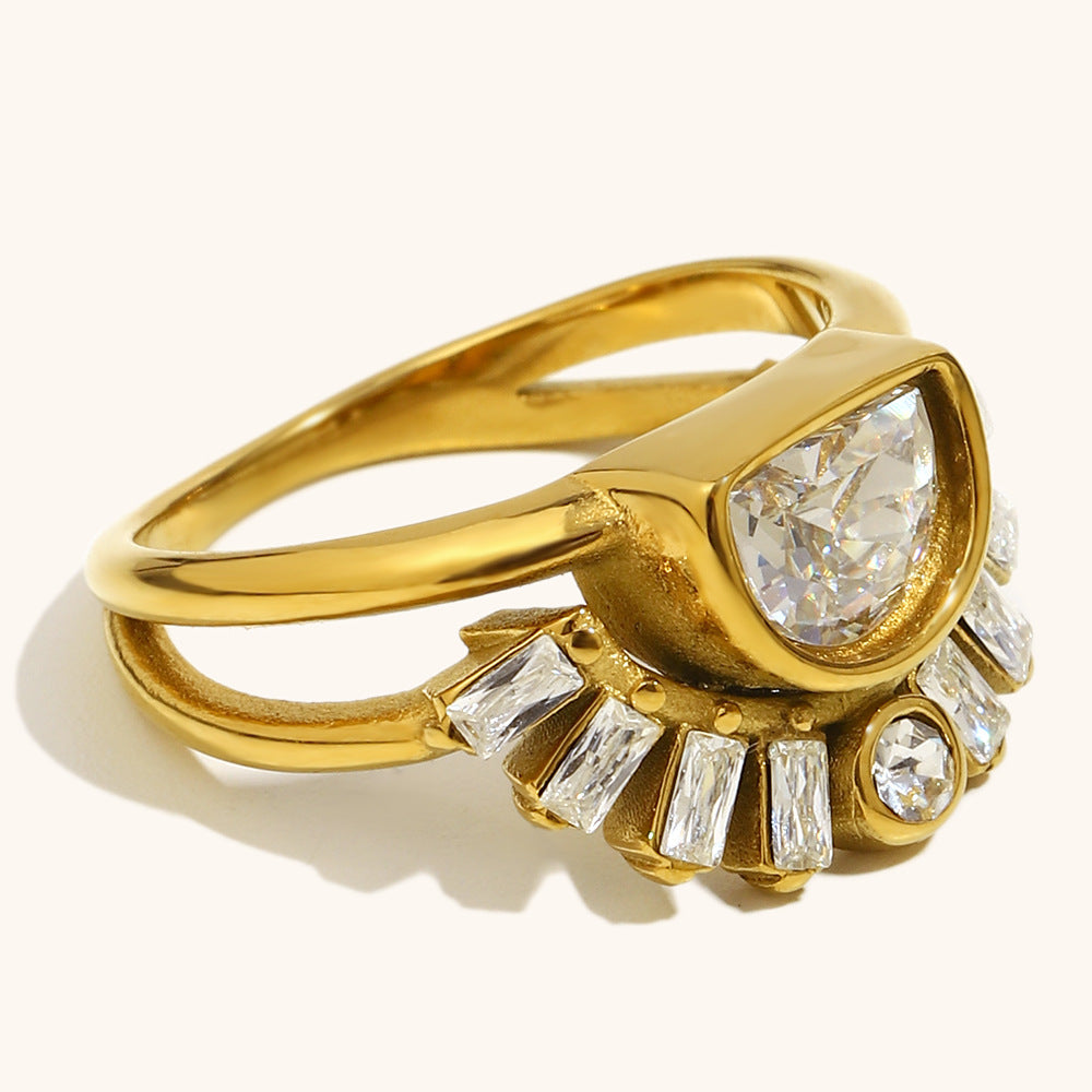 Retro Stainless Steel Sun Double-Ring For Women Vera Lux