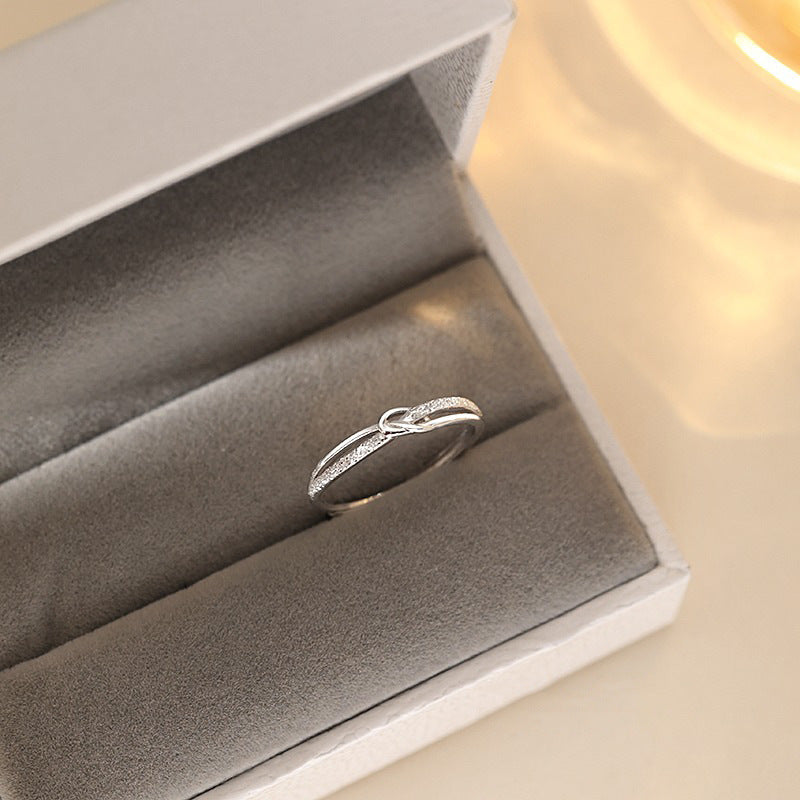 S999 Pure Silver Starry Knot Ring For Women, INS Niche Design, Light Luxury, Minimalist Frosted Hollow Star Finger Ring Vera Lux
