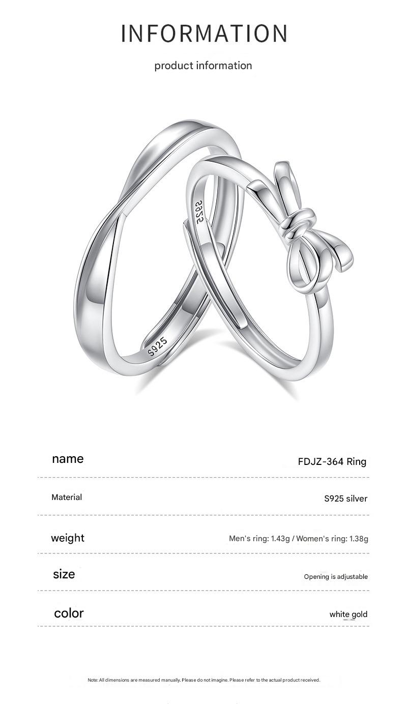 S925 silver heart knot entangled couple bowknot open ring Vera Lux