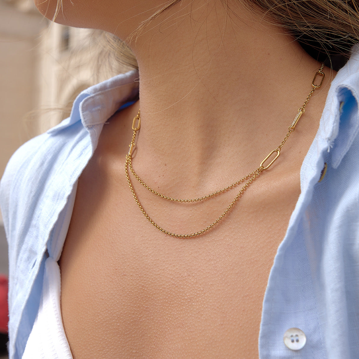 Layered Stainless Steel Zircon Necklace Vera Lux