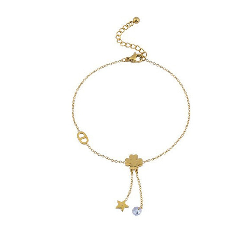 18k gold tassel star four-leaf clover anklet Vera Lux