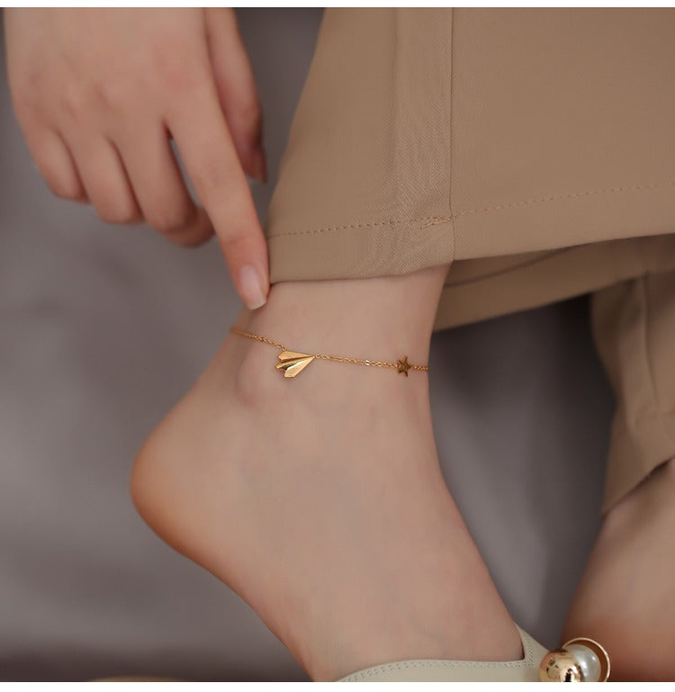Light luxury high-end 18K gold-plated airplane anklet Vera Lux