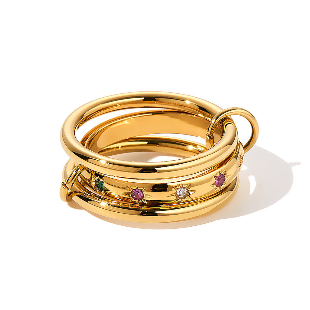 Three-Tier Stacked Ring, 18K Gold-Plated Stainless Steel Ring Vera Lux