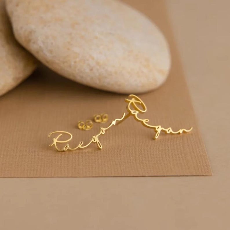 Custom Engraved Script Name Stud Earrings Vera Lux