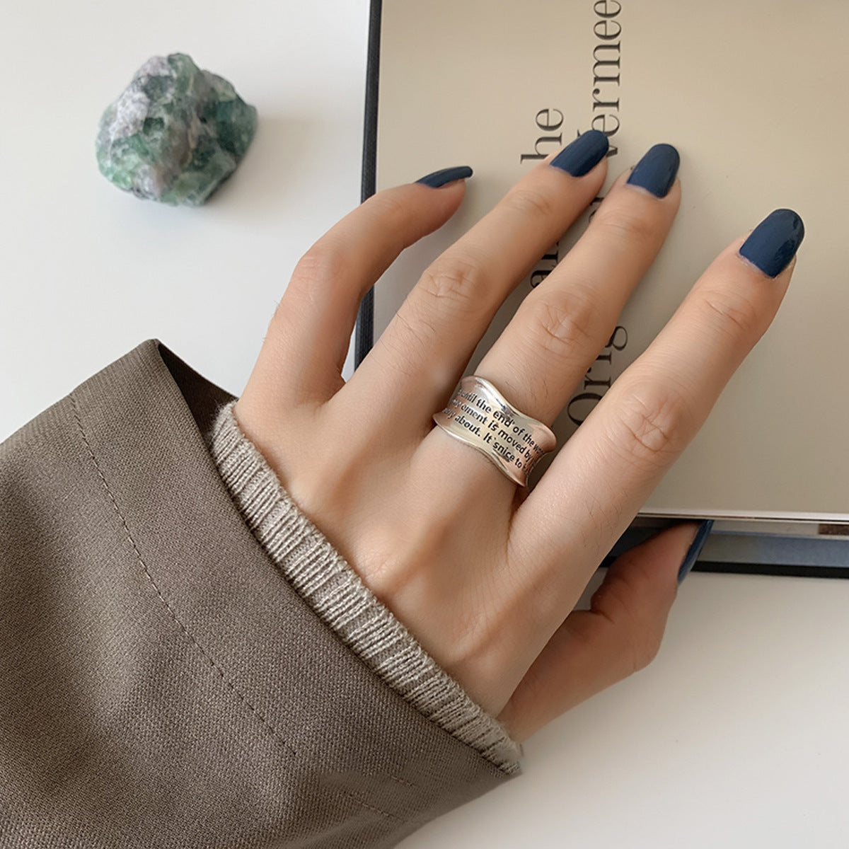 925 Silver Vintage Twisted Chain Open Ring, Adjustable Minimalist Statement Ring For Women, Fashion Jewelry Vera Lux