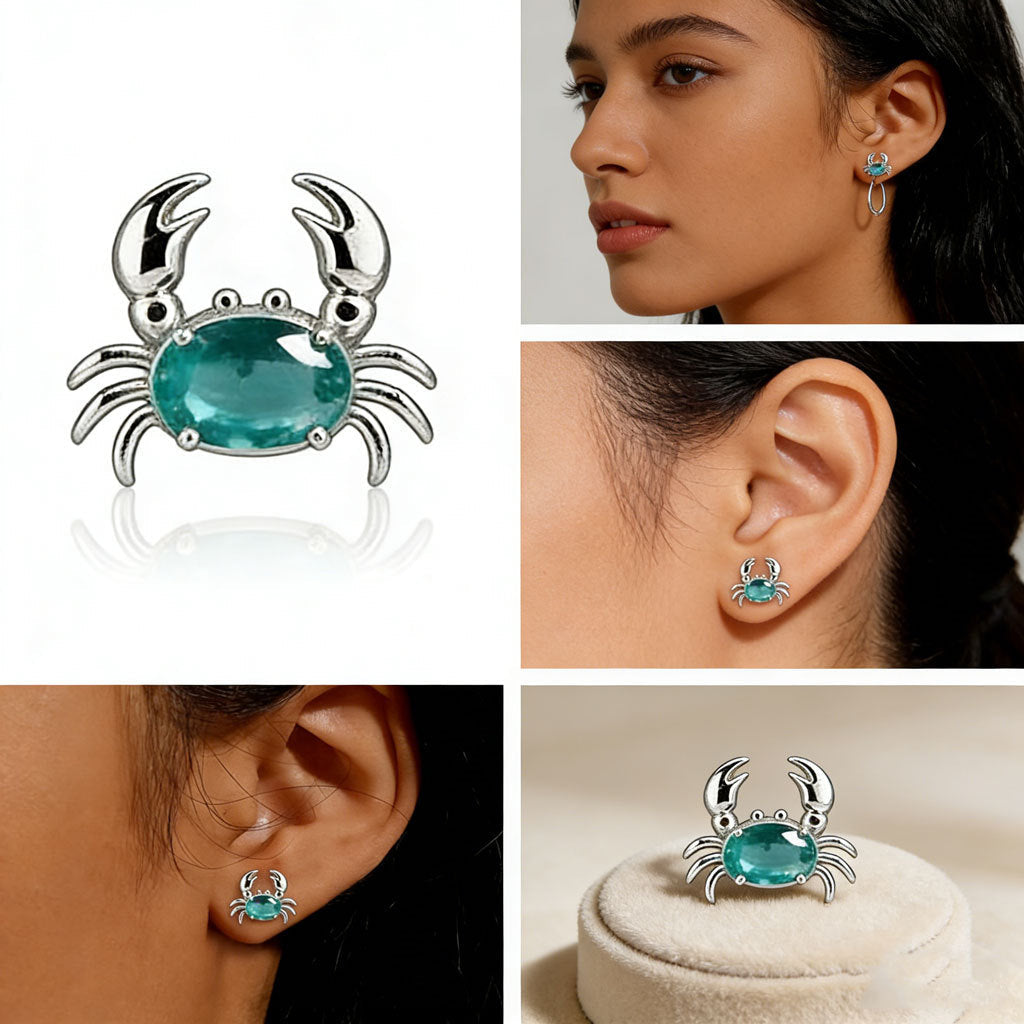 Women's Cute Crab Earrings Silver Color Vera Lux