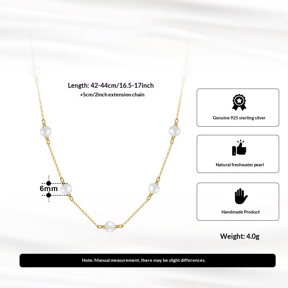S925 Sterling Silver Natural Freshwater Pearl Necklace Vera Lux