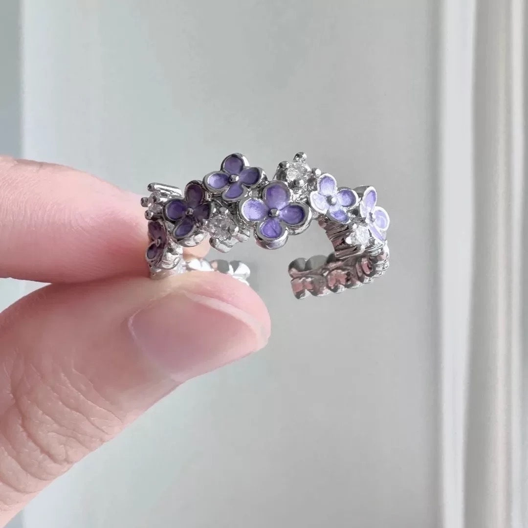 Sweet Cool Purple Flower Ring For Women, Ins Style, Niche Design, Elegant & Light Luxury, Adjustable Opening Band, Personalized Index Finger Ring Vera Lux