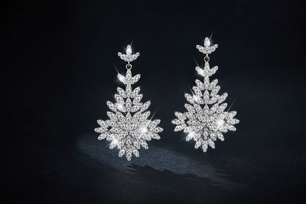 S925 Sterling Silver Platinum Plated Moissanite Long Dangle Earrings  Cluster Leaf Design With GRA Certificate Luxury Jewelry Gift Box Set For Women Vera Lux