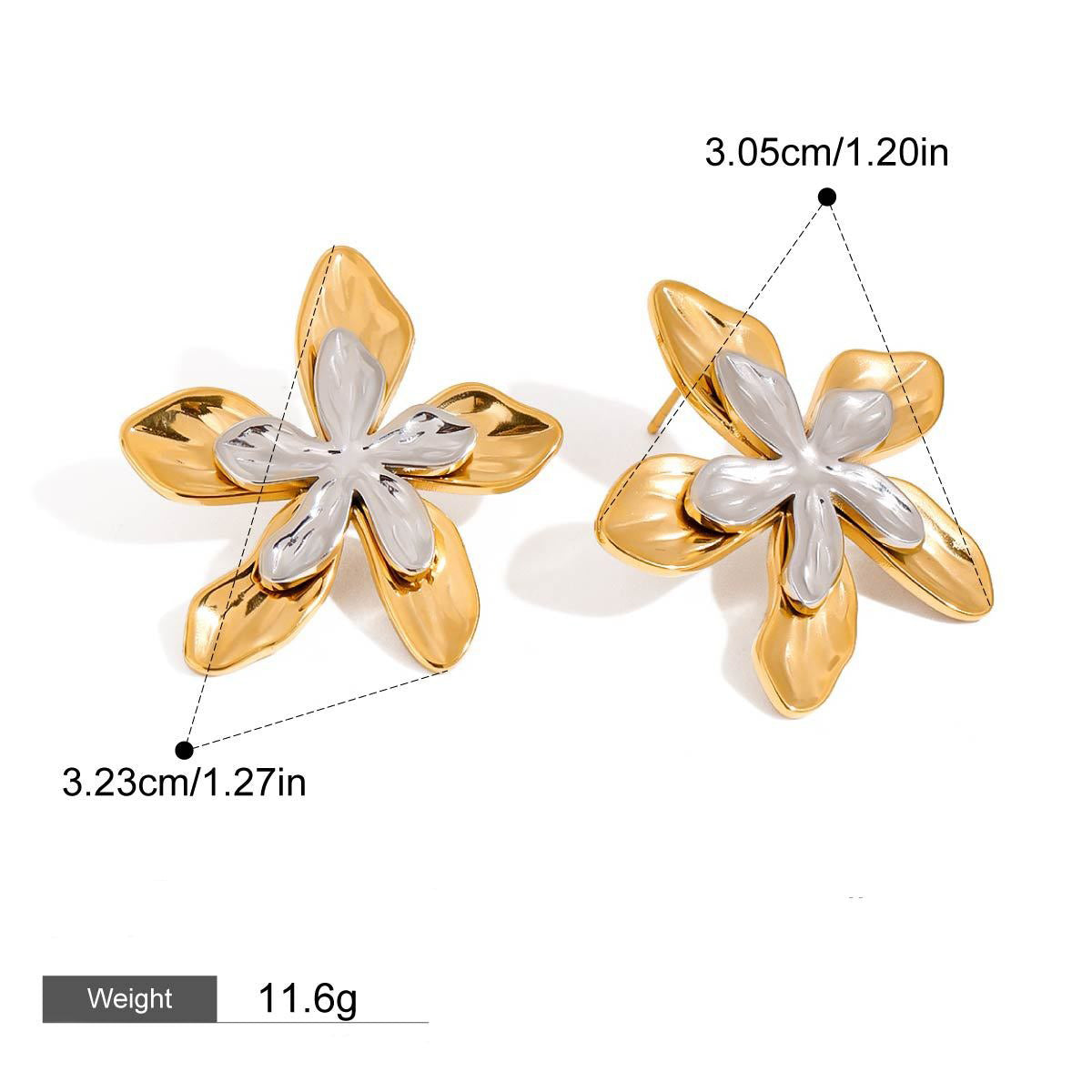 18K gold flowers with gold and silver color matching design exquisite and fashionable earrings Vera Lux