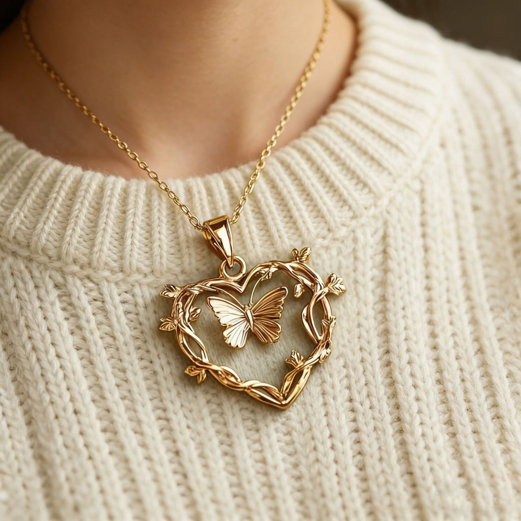 Forest Style Heart Shaped Butterfly Vine Necklace Vera Lux